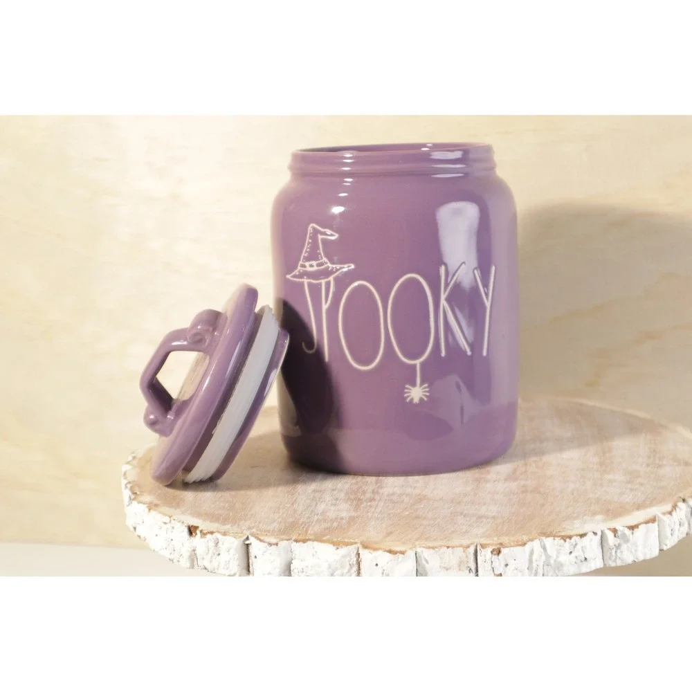 Rae Dunn Spooky Purple Halloween Ceramic Canister Witch Hat Spider Magenta
